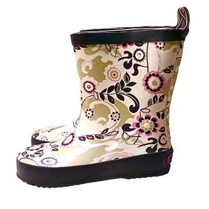 Old Navy Floral Rain Boots Tan Brown Pink Baby Toddler Girl’s 7